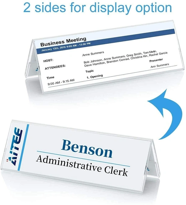 Clear Acrylic Desk Name Plate Holder V-Shaped Display Stand for Name Plates, Table Place Cards, Signs & Labels – Reusable for Office, Business, Weddings, Restaurants & Schools - 12x2 Inch
