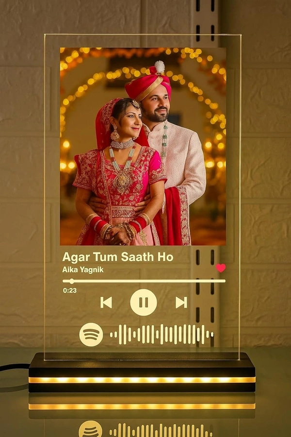 Personalized Spotify Acrylic Music Plaque with LED Light | Custom Wedding Photo Gift | Engraved Song Plaque for Couple, Anniversary, Birthday & Home Décor - Warm White Light