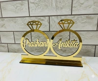 AgnivDecors Customized Golden Mirror Acrylic Name Plate | Personalized Couple Gift | Engagement Wedding Ring Design with Names | Anniversary & Home Decor Showpiece
