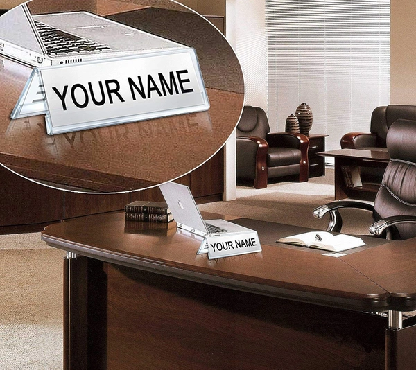 Clear Acrylic Desk Name Plate Holder V-Shaped Display Stand for Name Plates, Table Place Cards, Signs & Labels – Reusable for Office, Business, Weddings, Restaurants & Schools - 12x2 Inch