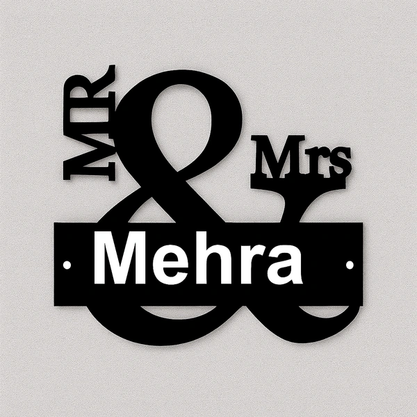 Personalized Mr & Mrs Name Plate - Modern Custom Family Name Sign for Home Décor - Wall Mounted, Stylish Wedding Gift for Couples mdf Wood (Black Finish)
