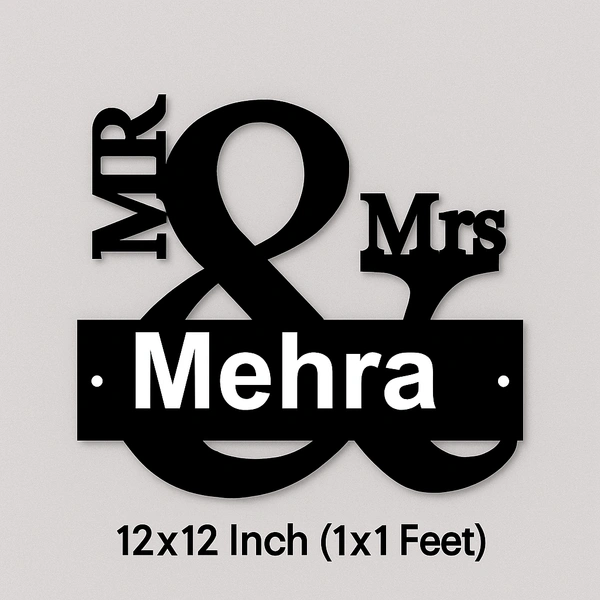 Personalized Mr & Mrs Name Plate - Modern Custom Family Name Sign for Home Décor - Wall Mounted, Stylish Wedding Gift for Couples mdf Wood (Black Finish)