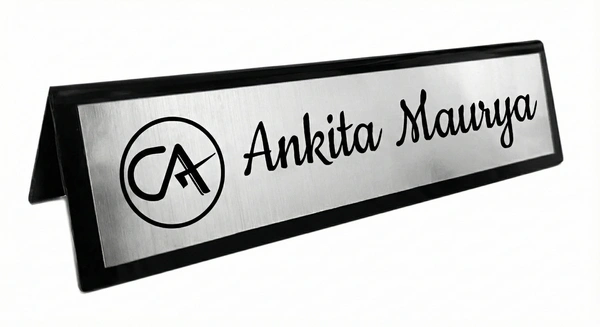 Customized Name Plate for Office Desk (10x2.5 Inch) - Premium Acrylic Table Top Name Board with Logo - Personalized Gift for Boss, Doctor, Lawyer, Teacher - Custom Text Both Sides Available - Golden