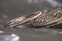 Traditional Metal Floral Design with Stone Kadas Bangles Set - 2.2, Black