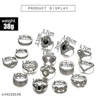 Vembley Silver Plated 15 Piece Multi Designs Ring Set For Women and Girls - Free Size, Silver