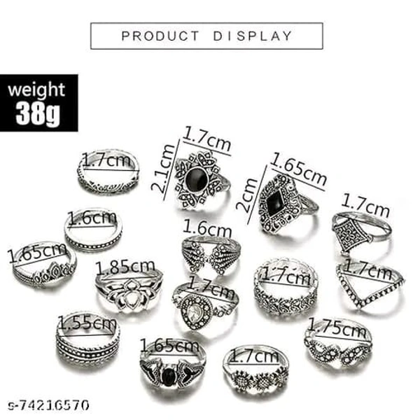 Vembley Silver Plated 15 Piece Multi Designs Ring Set For Women and Girls - Free Size, Silver