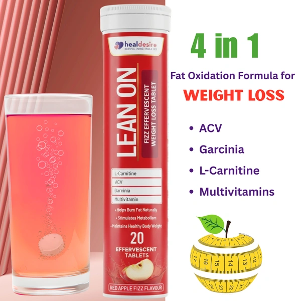 Lean On Weight Loss Effervescent Tablets Apple Flavour | L-Carnitine, ACV, Garcinia | Metabolism & Fat Burner | 20 Tablets