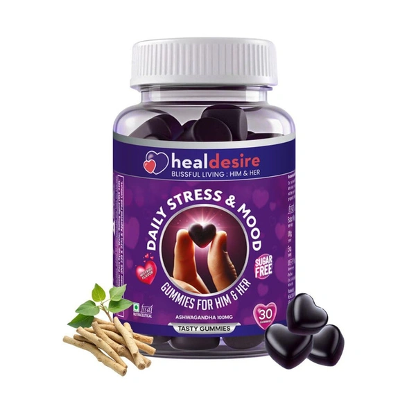 Healdesire Daily Ashwagandha Gummies | Mixed Fruit Flavour | Sugar-Free, Vegetarian | Daily Wellness Support for Busy Lifestyles | Tasty & Easy-to-Consume Gummies