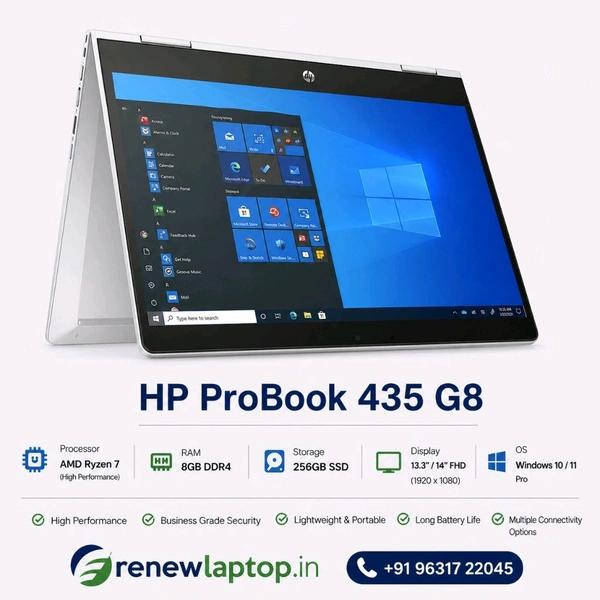 HP ProBook 435 G8 Ryzen 7 Touch Screen Laptop | 8GB RAM | 256GB SSD | Premium Business Laptop | Used - 256 GB SSD, 8 GB