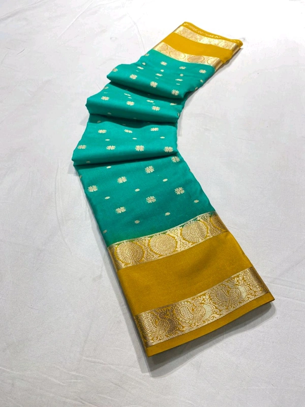 SEMI MYSORE SILK CRAPE SAREE - Teal