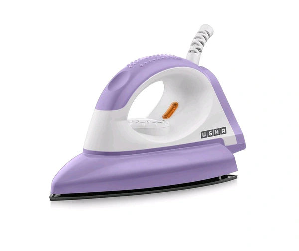 Usha USHA Armor 1100 watts Dry Iron with Shock Proof Plastic Body | Single Coat Black Non Stick Soleplate for Longer Durability|Overheat Safety Shutoff |180° Swivel Cord | 2 Years Warranty|(Purple & White)