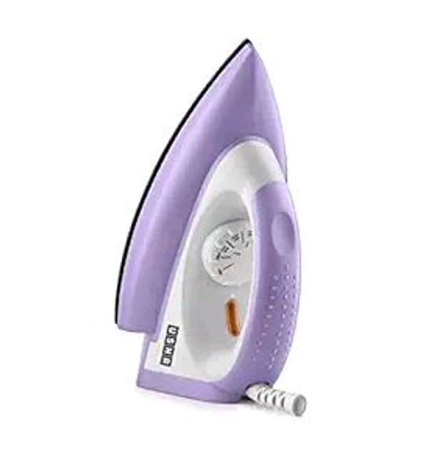 Usha USHA Armor 1100 watts Dry Iron with Shock Proof Plastic Body | Single Coat Black Non Stick Soleplate for Longer Durability|Overheat Safety Shutoff |180° Swivel Cord | 2 Years Warranty|(Purple & White)