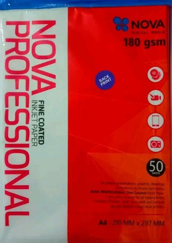 Nova NOVA PROFESSIONAL FINE COATED INKJET PAPERS, A4 SIZE - "STICKER SHEET" (SELF ADHESIVE) (210MM X 297 MM)- 180 GSM