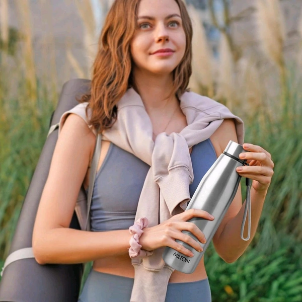 Milton MILTON Drift 1000 Stainless Steel Water Bottle 950 ml, Set of 3, Single Walled, ISI Certified I Leak Proof Lid, Rust Proof I For School, Office, Gym I Silver