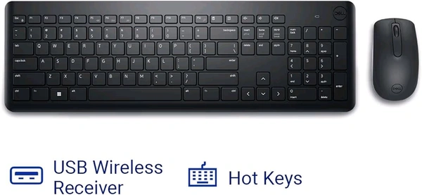 Dell KM3322W Wireless USB Keyboard and Mouse Combo, Anti-Fade & Spill-Resistant Keys, up to 36 Month Battery Life, 3Y Advance Exchange Warranty - Black