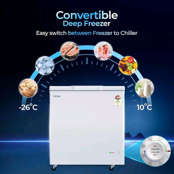 Haier HFC-230SPW4, Single Door Convertible Deep Freezer, Heavy Duty Compressor with inside metal Liner, Compact Design with Removable Gasket (White)
