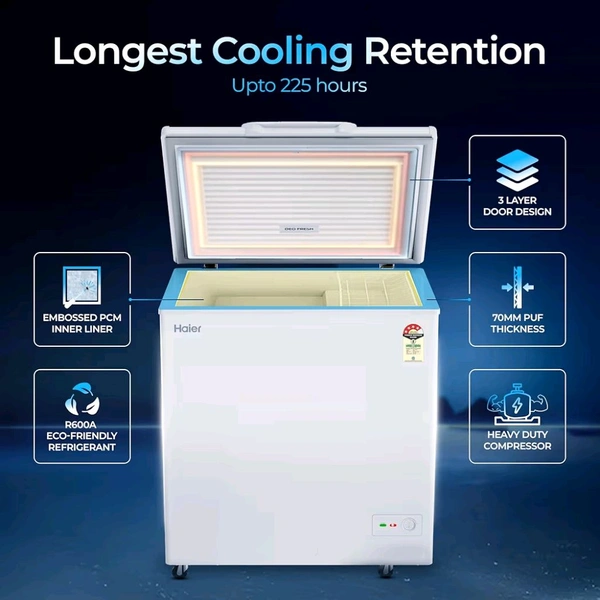 Haier HFC-230SPW4, Single Door Convertible Deep Freezer, Heavy Duty Compressor with inside metal Liner, Compact Design with Removable Gasket (White)