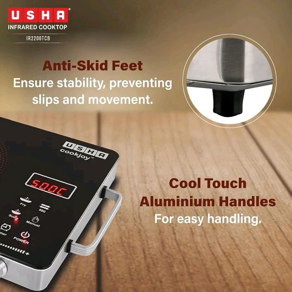 Usha USHA IR2200TCB Infrared Induction Cooktop with grill | 2200 Watts | 11 Power Level | 4 Preset Menu | Feather Touch Controls | Digital display | 1 Year Warranty| Black