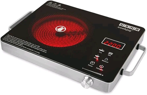 Usha USHA IR2200TCB Infrared Induction Cooktop with grill | 2200 Watts | 11 Power Level | 4 Preset Menu | Feather Touch Controls | Digital display | 1 Year Warranty| Black