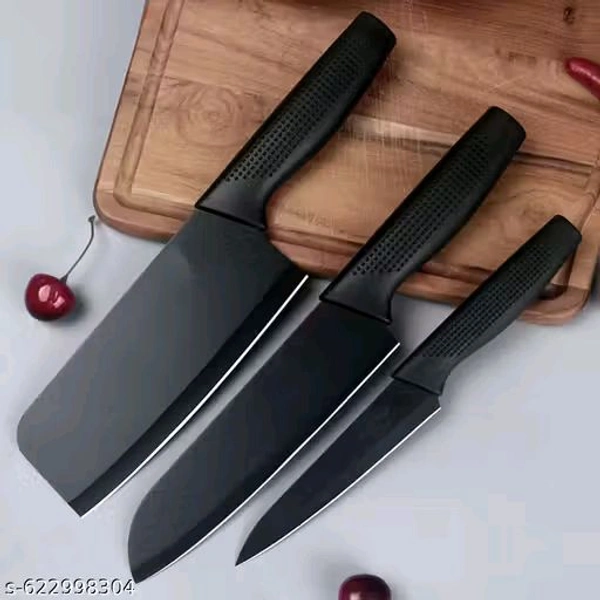 BachatKart Set for Kitchen Professional 3 Pieces High Carbon Stainless Steel Printed Coated Chef Knife I Utility Knife I Non-slip Handle I Kitchen Knives with Ergonomic Handle, set of 3 pieces - Free Size