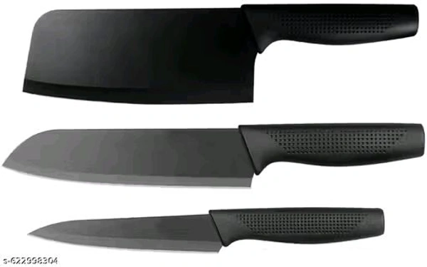 BachatKart Set for Kitchen Professional 3 Pieces High Carbon Stainless Steel Printed Coated Chef Knife I Utility Knife I Non-slip Handle I Kitchen Knives with Ergonomic Handle, set of 3 pieces - Free Size