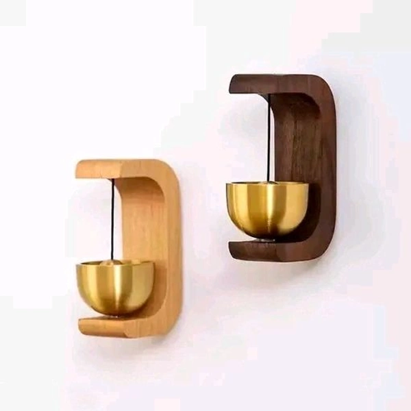 Wooden Magnetic Door Chime Bell  With Brass Dopamine Door Bell For Home Self Adhesive Magnetic Doorbell, Ideal Housewarming Gift (Beige 2 Pc)