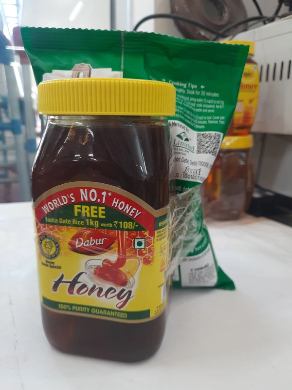 Dabur honey 1kg. FREE india gate rice 1Kg worth Rs. 108
