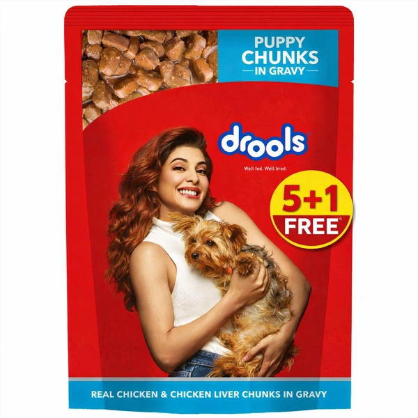 DROOLS PUPPY REAL CHICKEN AND CHICKEN LIVER CHUNKS IN GRAVY 150GM *5 + 1 POUCH FREE