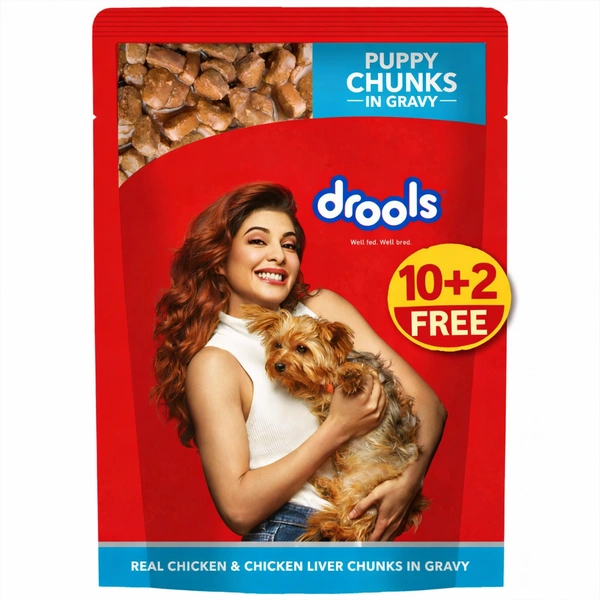 DROOLS PUPPY REAL CHICKEN AND CHICKEN LIVER CHUNKS IN GRAVY 60G *10 +2 POUCH FREE