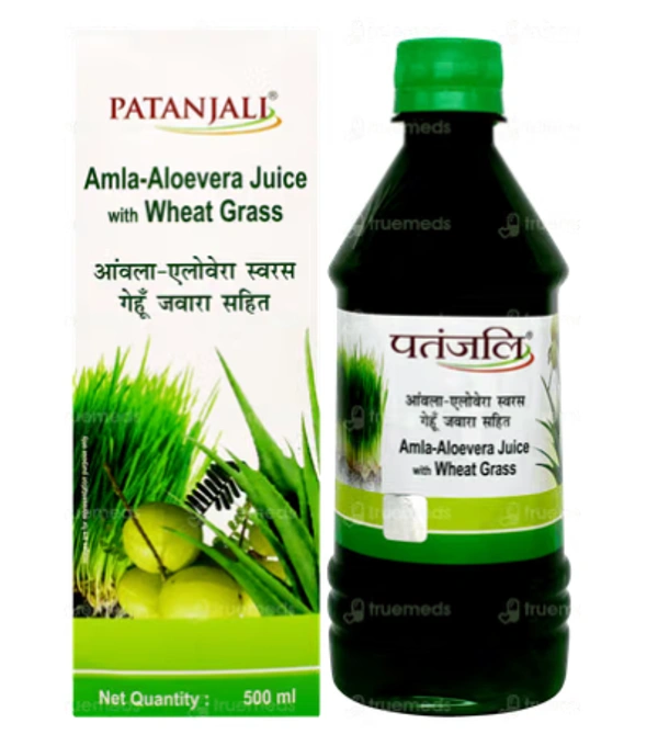 Patanjali Amla-Alovera Juice with Wheat Grass. Net Qty 500 ml