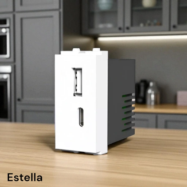 PM CONA ESTELLA COMBO USB CHARGER SOCKET 2.2A - WHITE