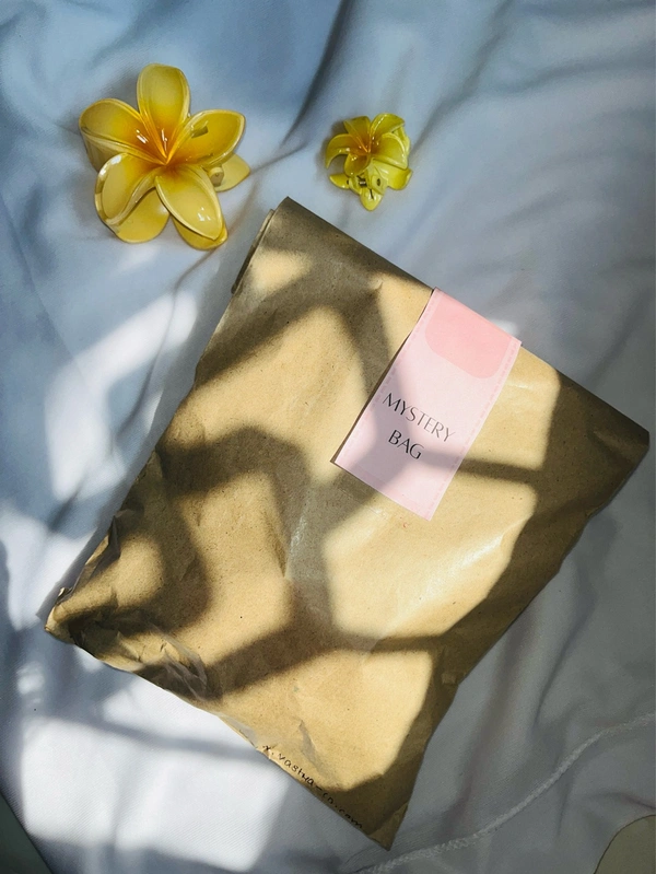 Medium Size Mystery Hamper Baggy - Contains - Large Size Cluture , 2 Pc Scrunchies , Western Gold Bracelets , Pendants , Jhumkas Etc