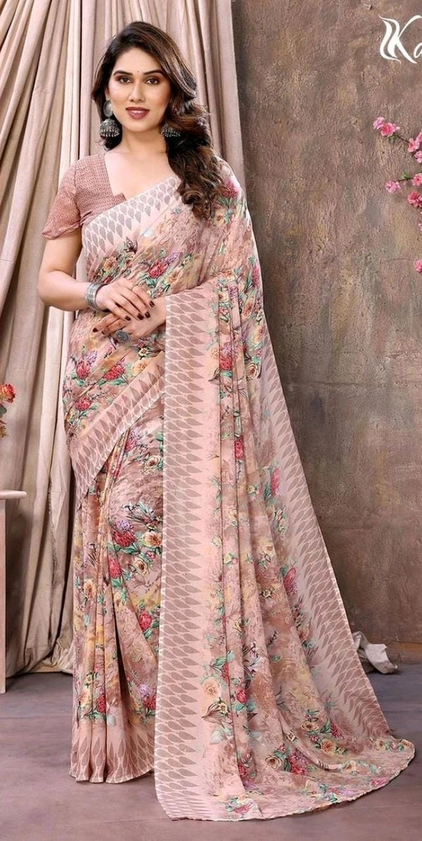 Blush Garden Printed Satin-Blend Saree
