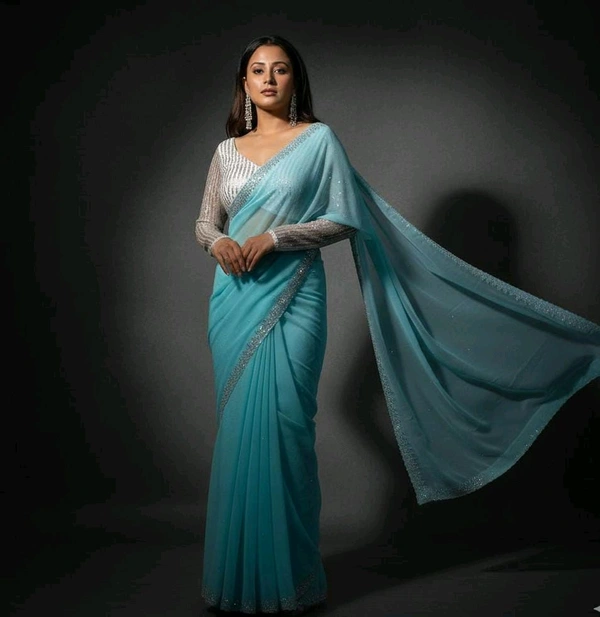 Aqua Veil Chiffon Saree