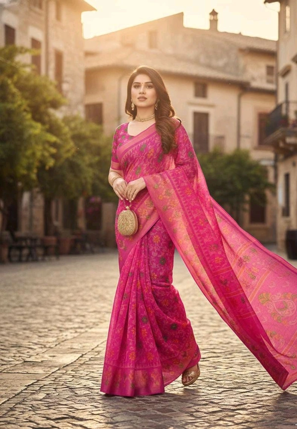 Rose Fuchsia Woven Soft Saree