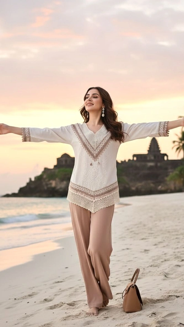 Coastal Grace V-Neck Top - Small