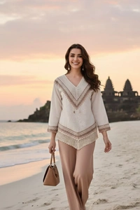 Coastal Grace V-Neck Top - Small