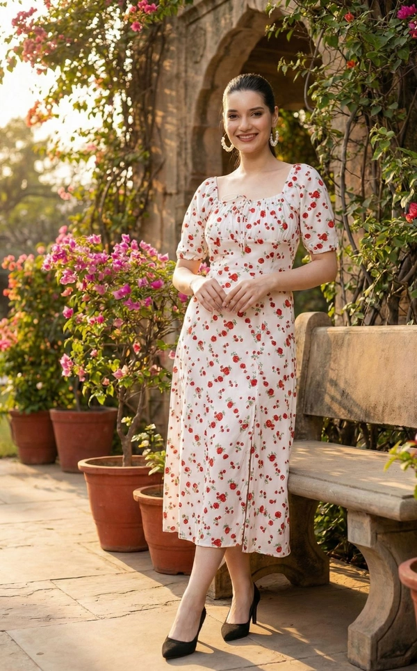 Cherry Bloom Tie-Front Midi Dress - Small