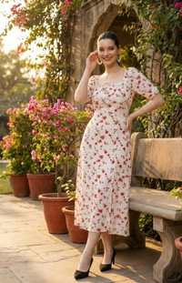 Cherry Bloom Tie-Front Midi Dress - Small