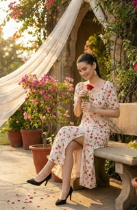 Cherry Bloom Tie-Front Midi Dress - Small