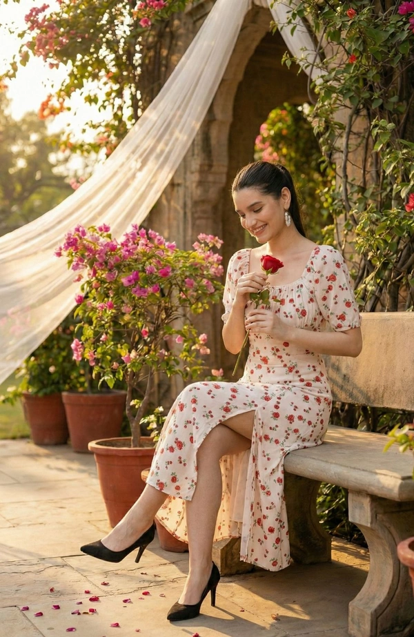 Cherry Bloom Tie-Front Midi Dress - Small