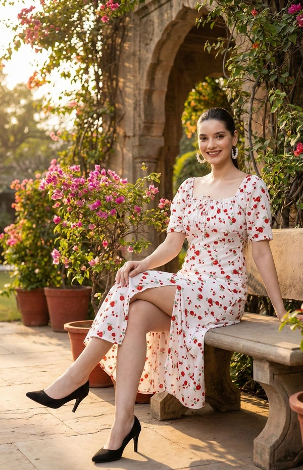 Cherry Bloom Tie-Front Midi Dress - Small