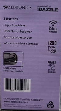 ZEBRONICS WIRELESS MOUSE ZEB DAZZLE