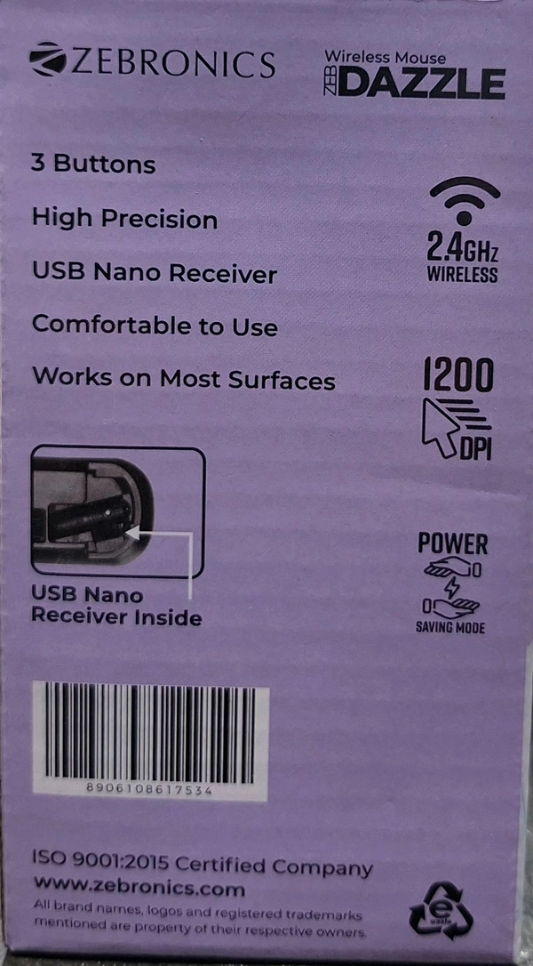 ZEBRONICS WIRELESS MOUSE ZEB DAZZLE