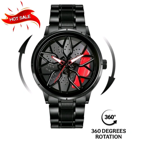 HMN BMW M8 Wheel Design Premium Metal Watch for Men | Luxury Car Rim Style Analog Watch | Black Stainless Steel Sports Watch