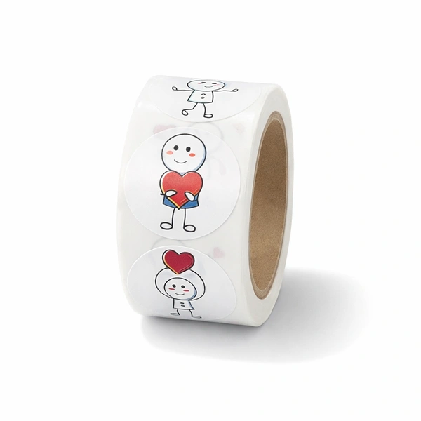 Cute Heart Character Sticker Roll – Decorative 500 Round Stickers (Pack of 1)