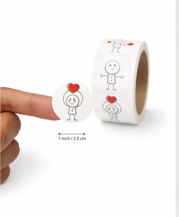 Cute Heart Character Sticker Roll – Decorative 500 Round Stickers (Pack of 1)