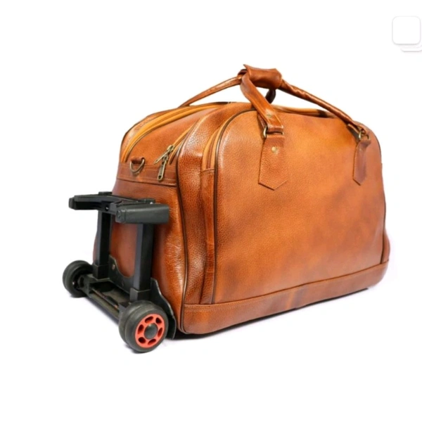 Premium Genuine Leather 2-Wheeler Trolley Travel Bag