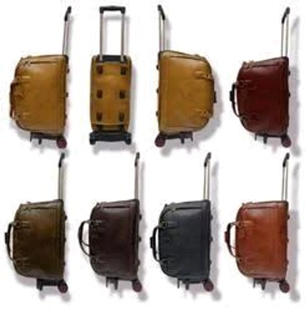 Premium Genuine Leather 2-Wheeler Trolley Travel Bag - 22 Inches, Tangerine