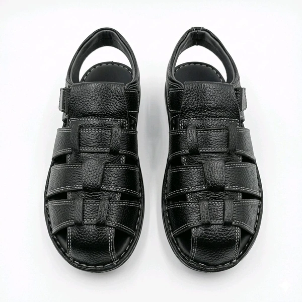 Genuine Leather Men's Trendy Sandals - 6, Black